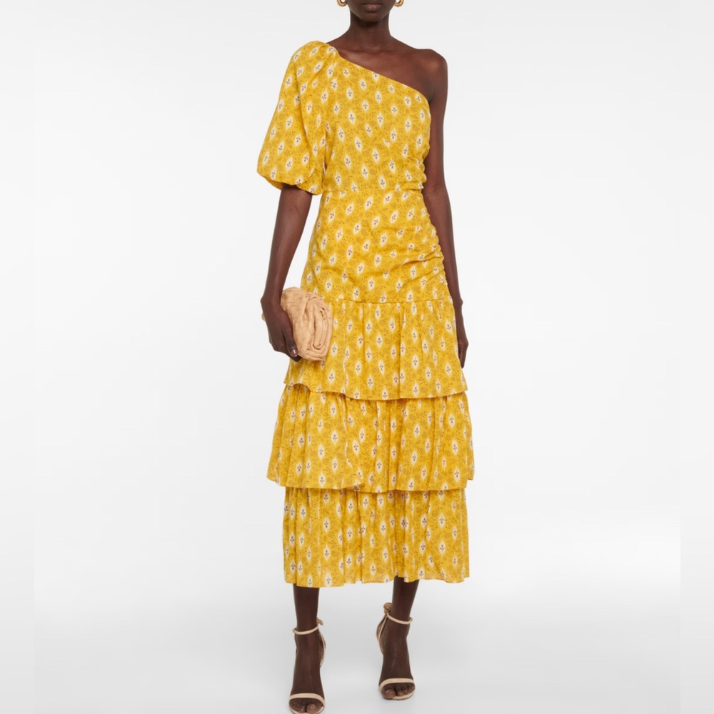 Veronica Beard NWOT Cotton Silk One Shoulder Jacquard Tiered Ruched Ruffle Dress - Picture 13 of 15